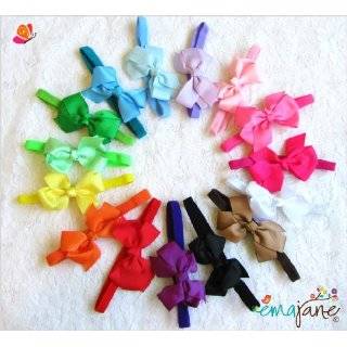   of 15 Boutique Quality Grosgrain Bows Glued to Soft Stretchy Headbands