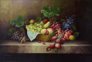 High Q. Hand Painted Oil Painting Still Life with Basket Fruits  