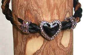 Braided Horse Hair Bracelet Black Silver Heart Charm  