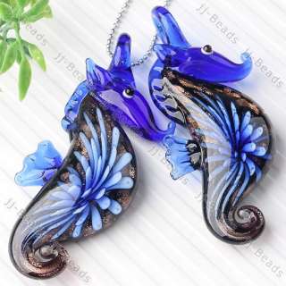   1pc Murano Lampwork Glass Seahorse Inlay Flower Pendant Bead Xmas Gift