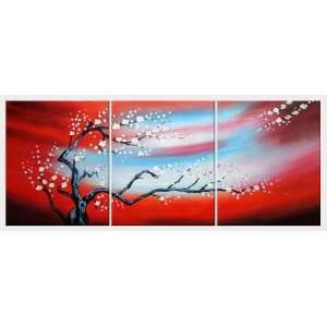  Blooming Plum Tree   3 Canvas Set Oil Painting 24 x 60 