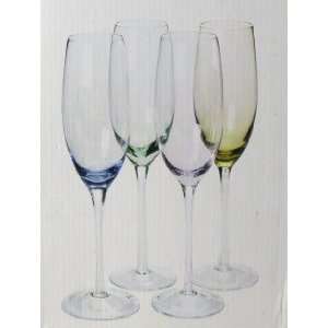 Elements Handmade Colored Champagne Flutes Set of 4 Amber Green Blue 