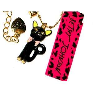 BETSEY JOHNSON Black Princess Vicky Cat Kitty Kitten Necklace Pendant 