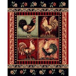   Lodge 5 Feet by 7 Feet Rooster Area Rug, Black/Red