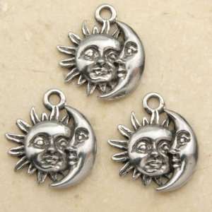  SUN & CRESCENT MOON Silver Plated Pewter Charms (3)