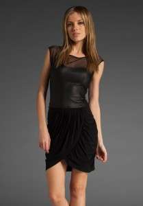 NEW BCBG Leather Mesh Drape Dress S/M/4/6/8/10 $248  