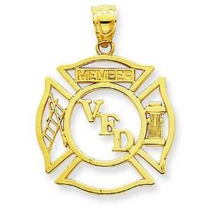 14K Yellow Gold Volunteer Fire Department Member Shield Firefighter 