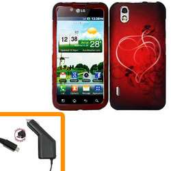   LG Marquee / LS855 Car Charger + Cover Heart Hard Phone Case  