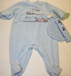 New Baby Infant Boys Circo Blue 2 Pc Footed Velour Sleeper Outfit Hat 