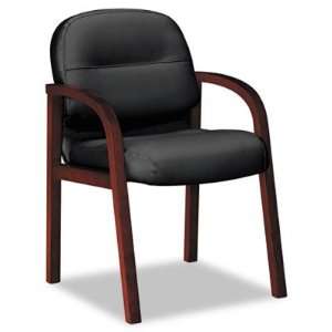 2190 Pillow Soft Wood Series Guest Arm Chair   Mahogany/Black Leather 