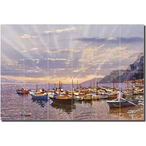Isle of Capri by Raenette Franklin   Seascape Boats Ceramic Tile Mural 