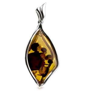  Genuine Light Honey Amber Sterling Silver Abstract Pendant 