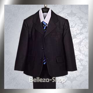Boys Black Pinstripe Formal Suit Wedding Christening Outfit 5 pcs Size 