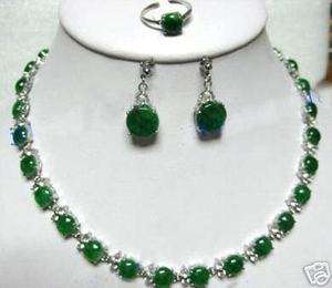 Pretty set natural emerald necklace earring ring  