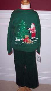 Hartstrings Christmas Green Sweater Santa Pants Set New  