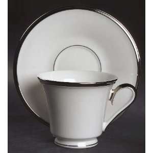  Lenox China Solitaire White Footed Cup & Saucer Set, Fine 