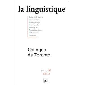  La Linguistique N 2 2001   Colloque de Toronto Vol 37 2001 