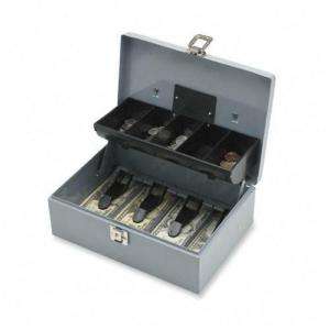 Money Box Metal / Cash Box, 5 Compartment, 11 3/8x7 1/2x3 3/8, Gray 