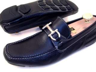   Ferragamo Mens Black Dress Shoes Gancini Driving Driver Loafers 8.5