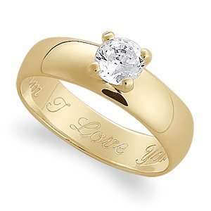  Cubic Zirconia CZ Solitaire Engraved Engagement or Wedding 