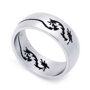  8MM Stainless Steel Cut Out Dragon Domed Wedding Band Ring 