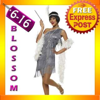   Grey Flapper Fancy Dress Costume + Feather Boa, Headband  