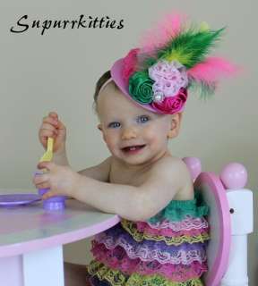   Baby Mini Top Hat Headband Feather Flower Toddler/Girl Photo Prop