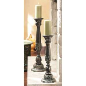  Set of 2 Pillar Candle Holders with Acanthus Design and 