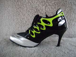 New Womens 3½” Black & Yellow / Green Sporty Heels  