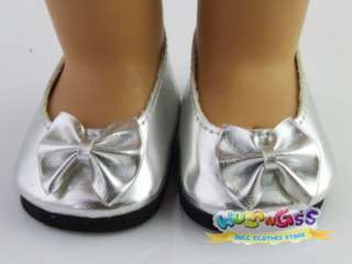 Silver Bow Ballet Flats Shoes fits 18 American Girl doll  