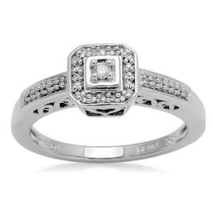 10K White Gold Diamond Engagement Ring (1/10 cttw, I J Color, I2 I3 
