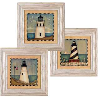 Set/3 Lighthouse Light House Nautical Folk s Art Framed  