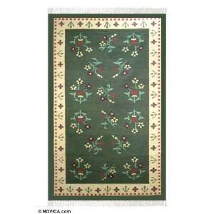  Wool and cotton rug, Green Meadow (5x8)