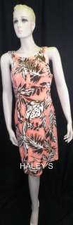 New Jessica H. Coral Brown White Floral Print Sleeveless Linen Dress 