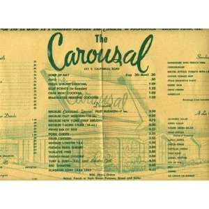  The Carousal Placemat Menu & Drinks List 1960s 