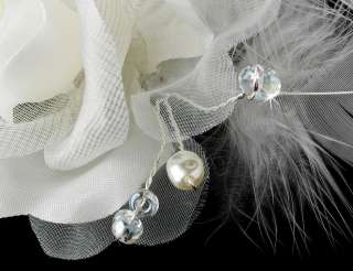   Crystal ROSE Pearl Bridal Feather Fascinator Hair Comb clip 8210s