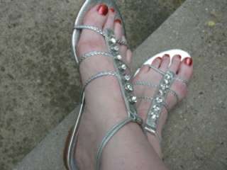 Talbots Used Silver Strappy Sandals 7.5 B  