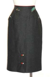 BLACK WOOL German Straight Dress Suit Coat SKIRT 40 8 S  