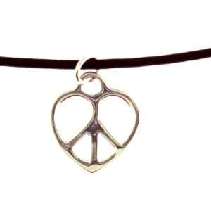    silver Heart Peace Sign Leather Cord pendant/necklaces Jewelry