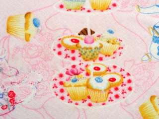   Teapots Fabric BTY Cups Cupcakes Desserts Sweets Food Kitchen  