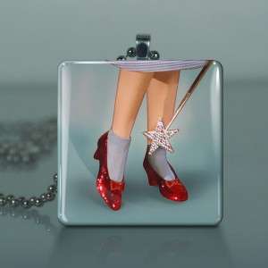 Wizard Oz Ruby Slippers Glass Tile Necklace Pendant 310  