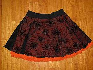 girls Mulberribush black orange Halloween Skirt spiderweb ruffles Too 