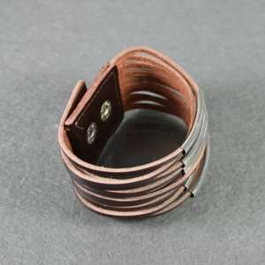  New Brown Leather Cuff Bracelet Wristband with Sequins 