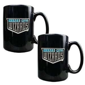 Kansas City Wizards MLS 2pc Black Ceramic Mug Set   Primary Team Logo 