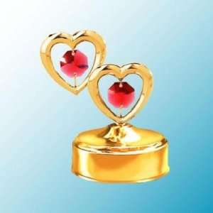   24K Gold Twin Hearts Music Box   Red Swarovski Crystal