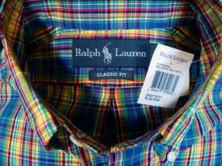NWT Polo Ralph Lauren Blue Plaid Pony Dress Shirt New S  