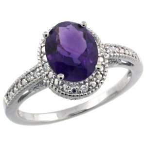 Sterling Silver Vintage Style Oval Amethyst Stone Ring w/ 0.063 Carat 