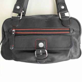   HILFIGER Black Faux Leather w Red Trim Purse Satchel Shoulder Bag NWOT