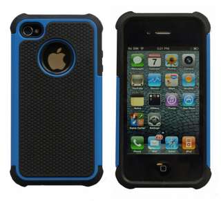 Blue Rugged Rubber Matte Hard Case Cover For iPhone 4G 4S w/ Screen 