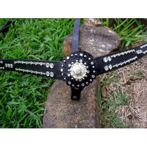   LEATHER Breast collar RODEO BLACK SILVER CLEAR 